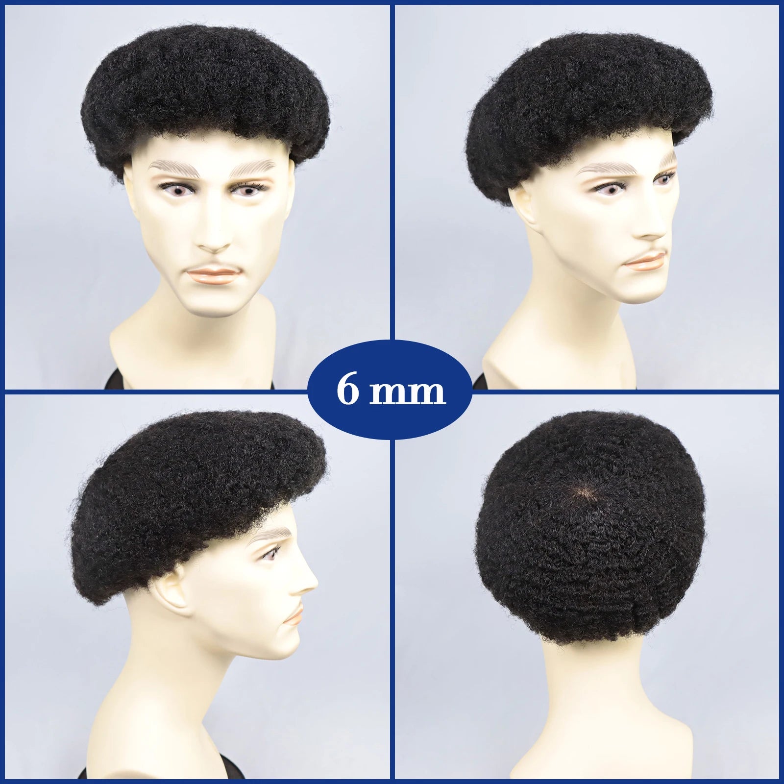 Toupet Homme Afro Curly BZFM – Full PU Base, Cheveux Naturels Remy, Densité 120%, 6/8/10/12mm
