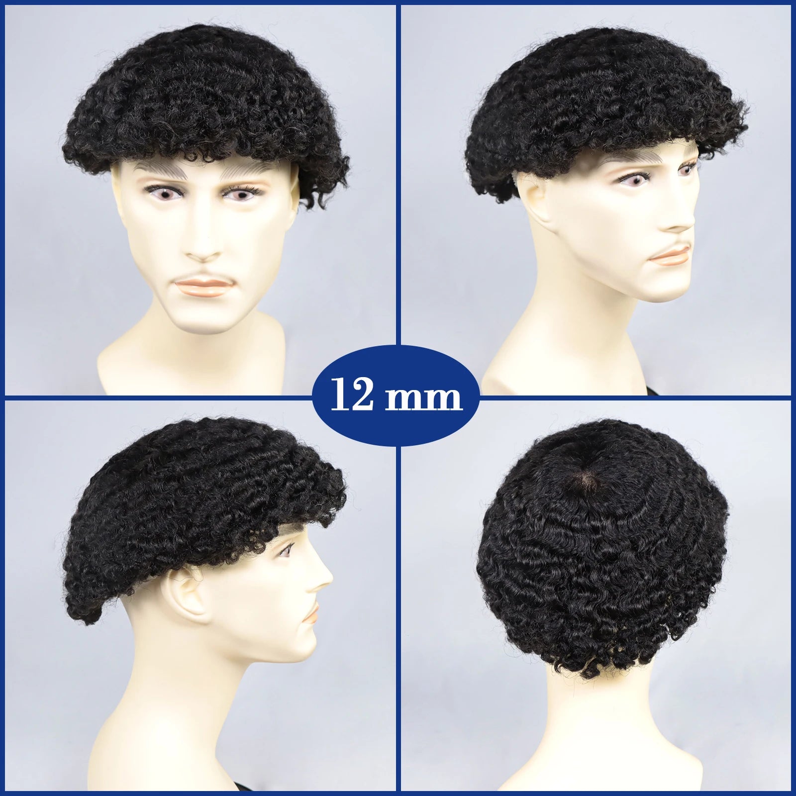 Toupet Homme Afro Curly BZFM – Full PU Base, Cheveux Naturels Remy, Densité 120%, 6/8/10/12mm