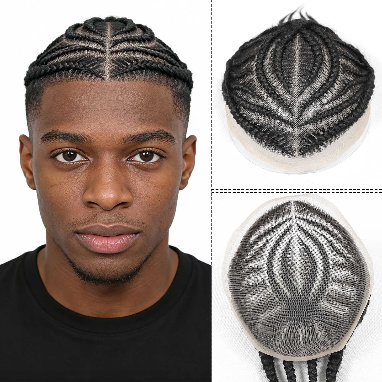 Toupet Homme Cheveux Naturels BZFM – Full Lace, Tresses Cornrow, 98% Cheveux Humains Indiens