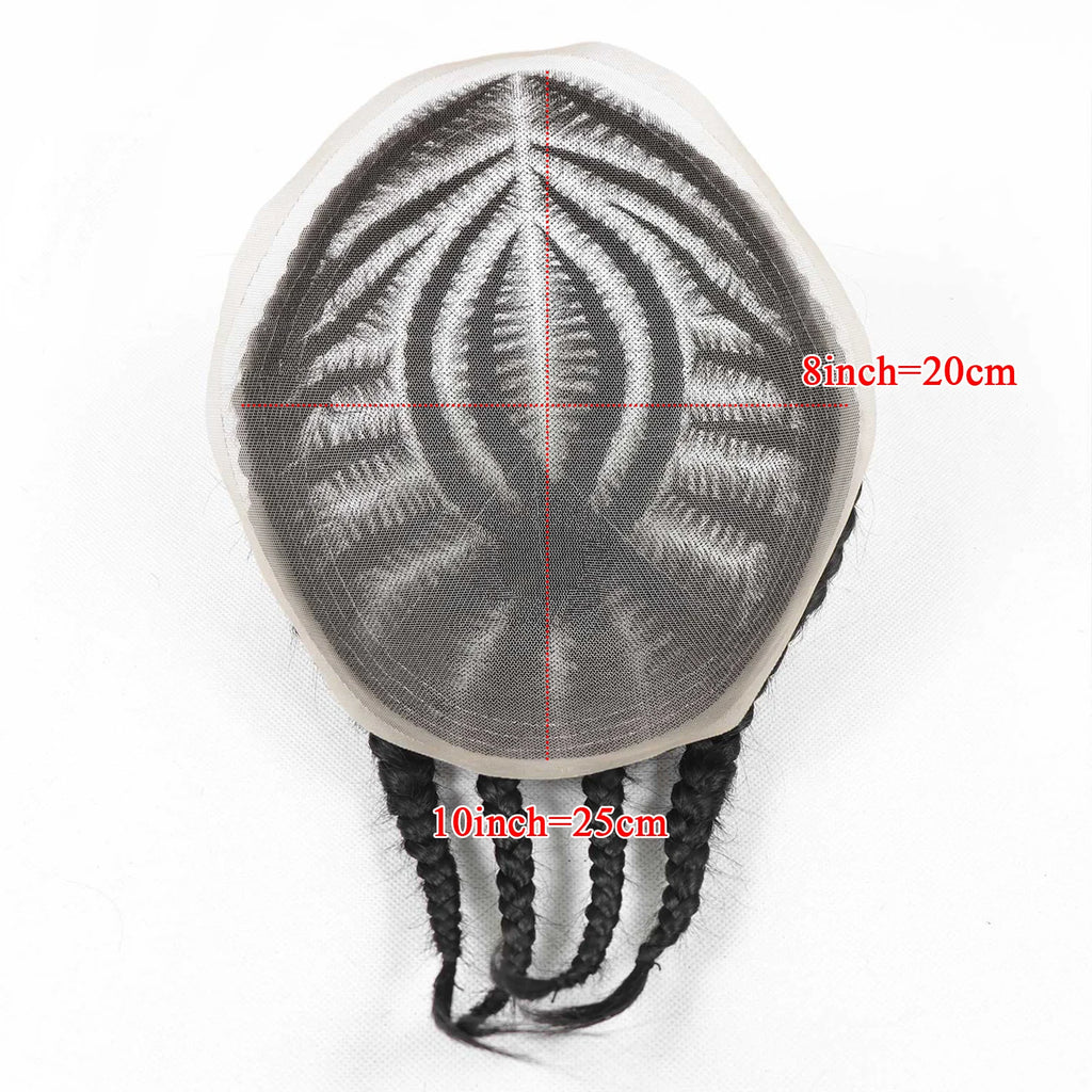 Toupet Homme Cheveux Naturels BZFM – Full Lace, Tresses Cornrow, 98% Cheveux Humains Indiens
