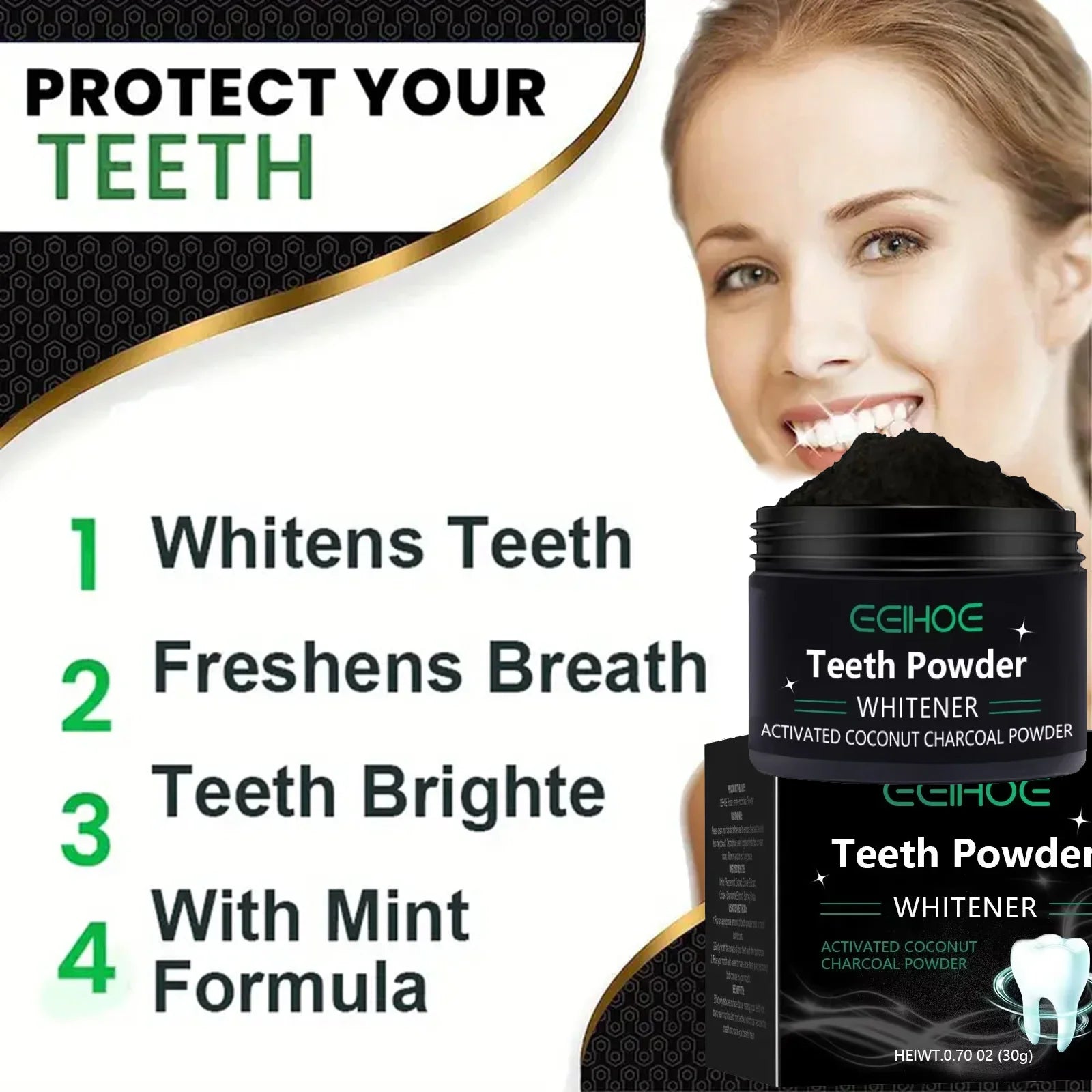Poudre Blanchissante Dentaire Naturelle – Nettoyage Profond, Haleine Fraîche, Homme & Femme, Usage Quotidie