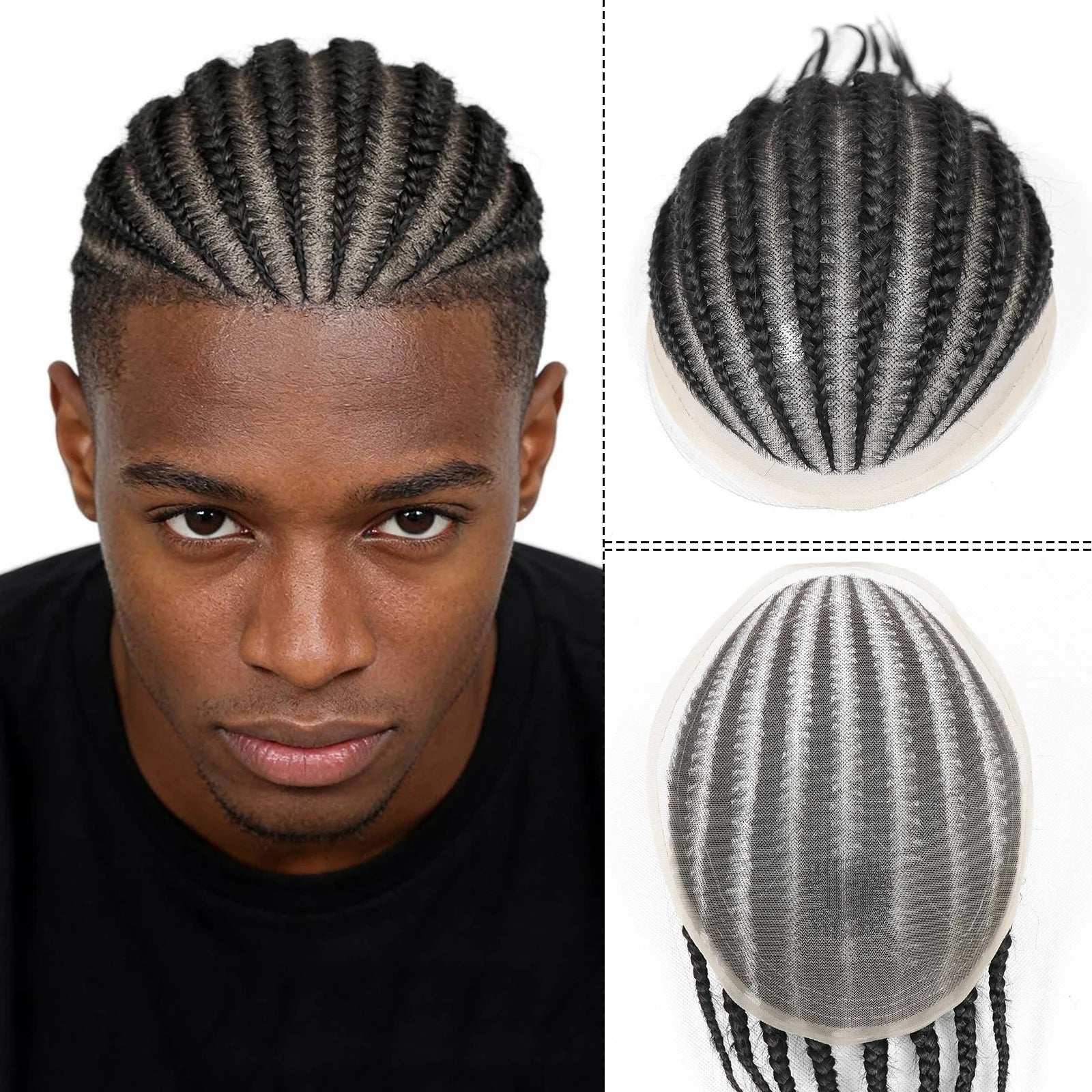 Toupet Homme Cheveux Naturels BZFM – Full Lace, Tresses Cornrow, 98% Cheveux Humains Indiens