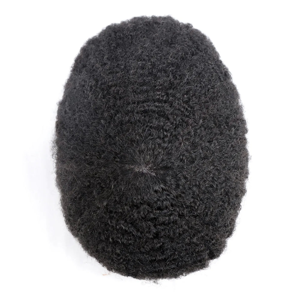 Toupet Homme Afro Curly BZFM – Full PU Base, Cheveux Naturels Remy, Densité 120%, 6/8/10/12mm