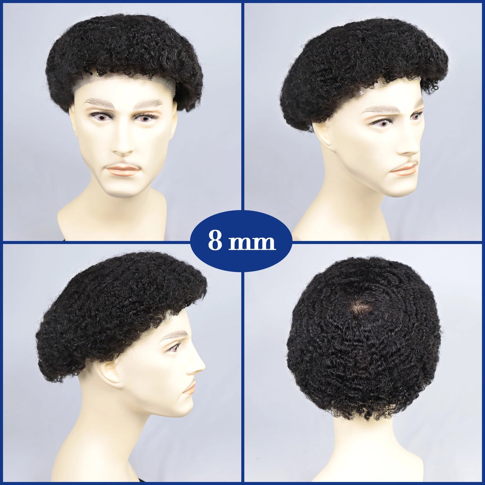 Toupet Homme Afro Curly BZFM – Full PU Base, Cheveux Naturels Remy, Densité 120%, 6/8/10/12mm