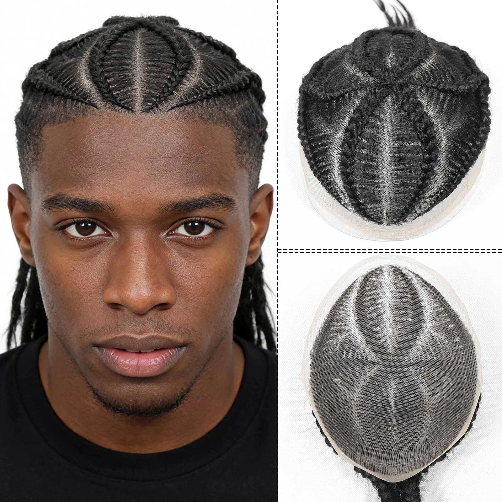 Toupet Homme Cheveux Naturels BZFM – Full Lace, Tresses Cornrow, 98% Cheveux Humains Indiens